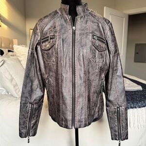 Jou Jou Moto Distressed Gray Bomber Jacket